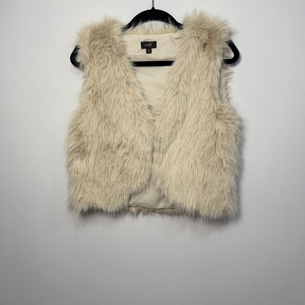 Ontwelf Faux Fur Vest Womens Medium Beige Sleeveless Open Front